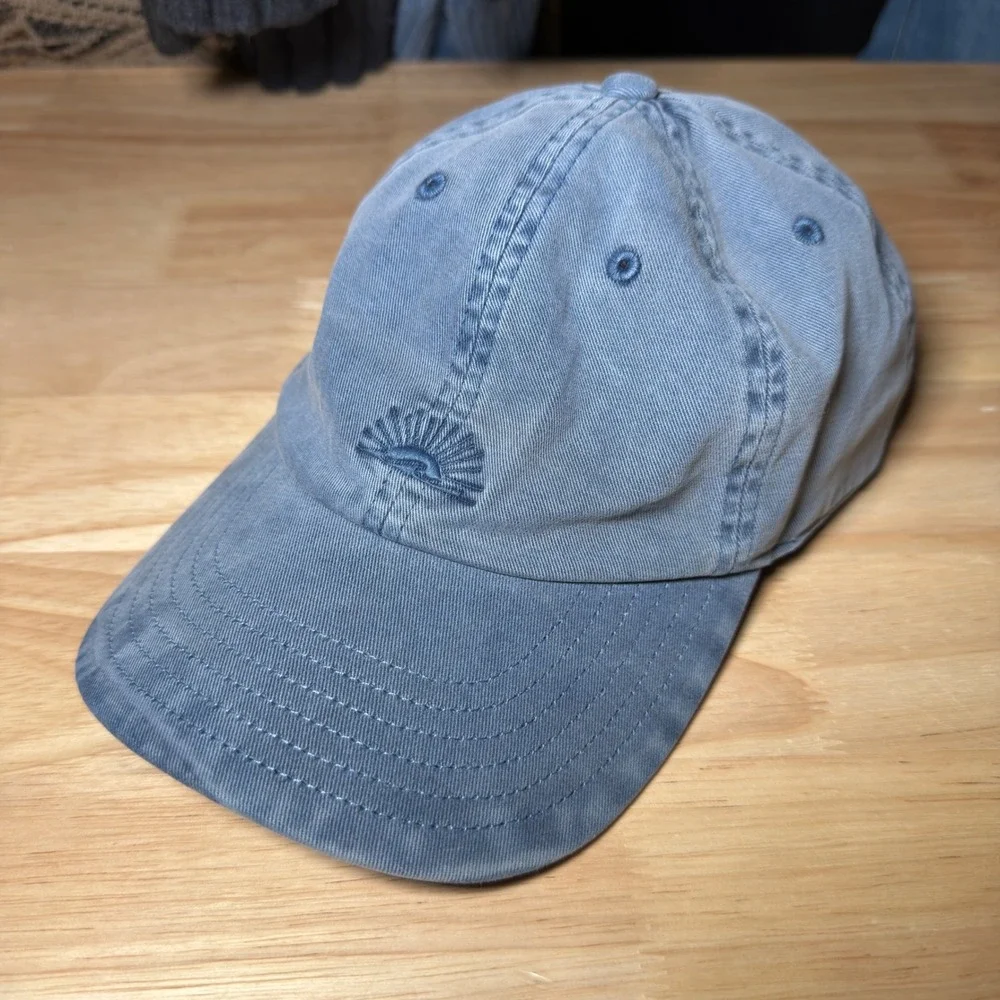 Faherty Baseball Hat Mens OS Blue Sun Logo Cotton Leather Strap Dad Cap Faded